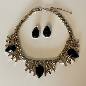Black and gold necklace + earrings